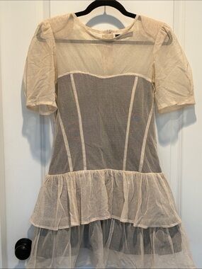 Religion Sheer Layered Mini Dress in Cream Mesh overlay